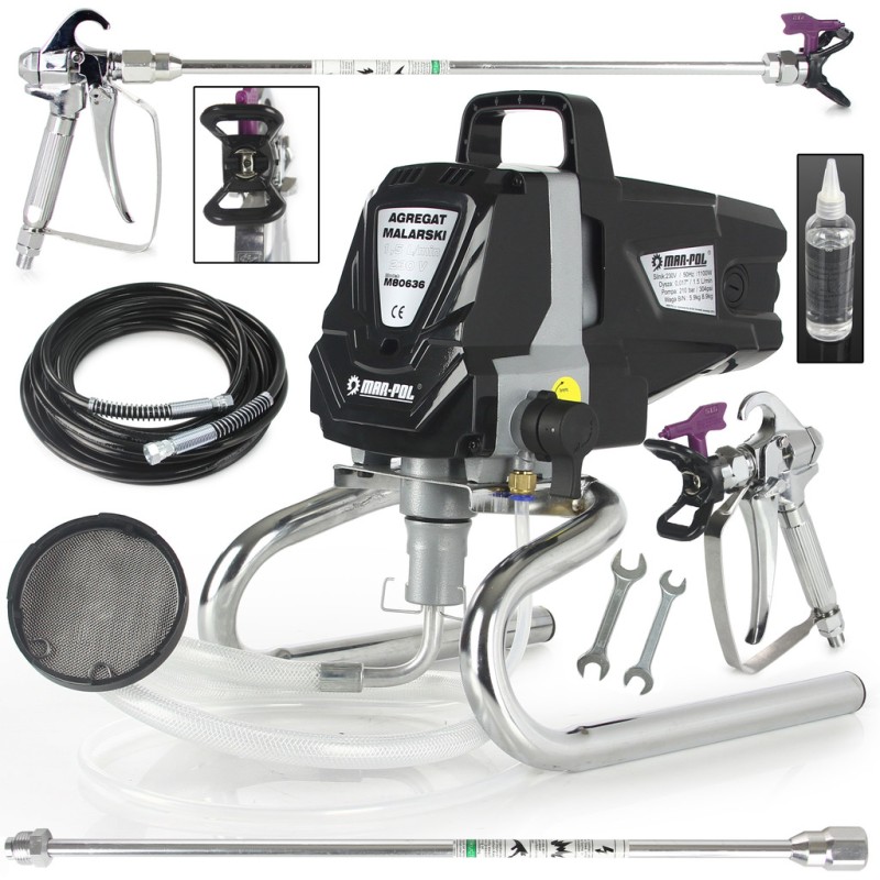 Spruzzatore Airless 1100W 1,5L/min Pistola per verniciare ad Alta Pressione Vernice Acrilica Solvente Professionale